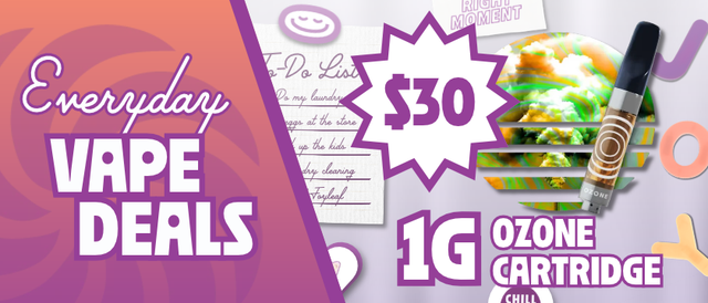 Cannabis Promo, Cannabis Sales, Cannabis Discounts, Cannabis on Sale, $30 Ozone 1G Cartridges