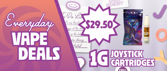 Cannabis Promo, Cannabis Sales, Cannabis Discounts, Cannabis on Sale, $29.50 Joystick by Garden Greens 1G Cartridge