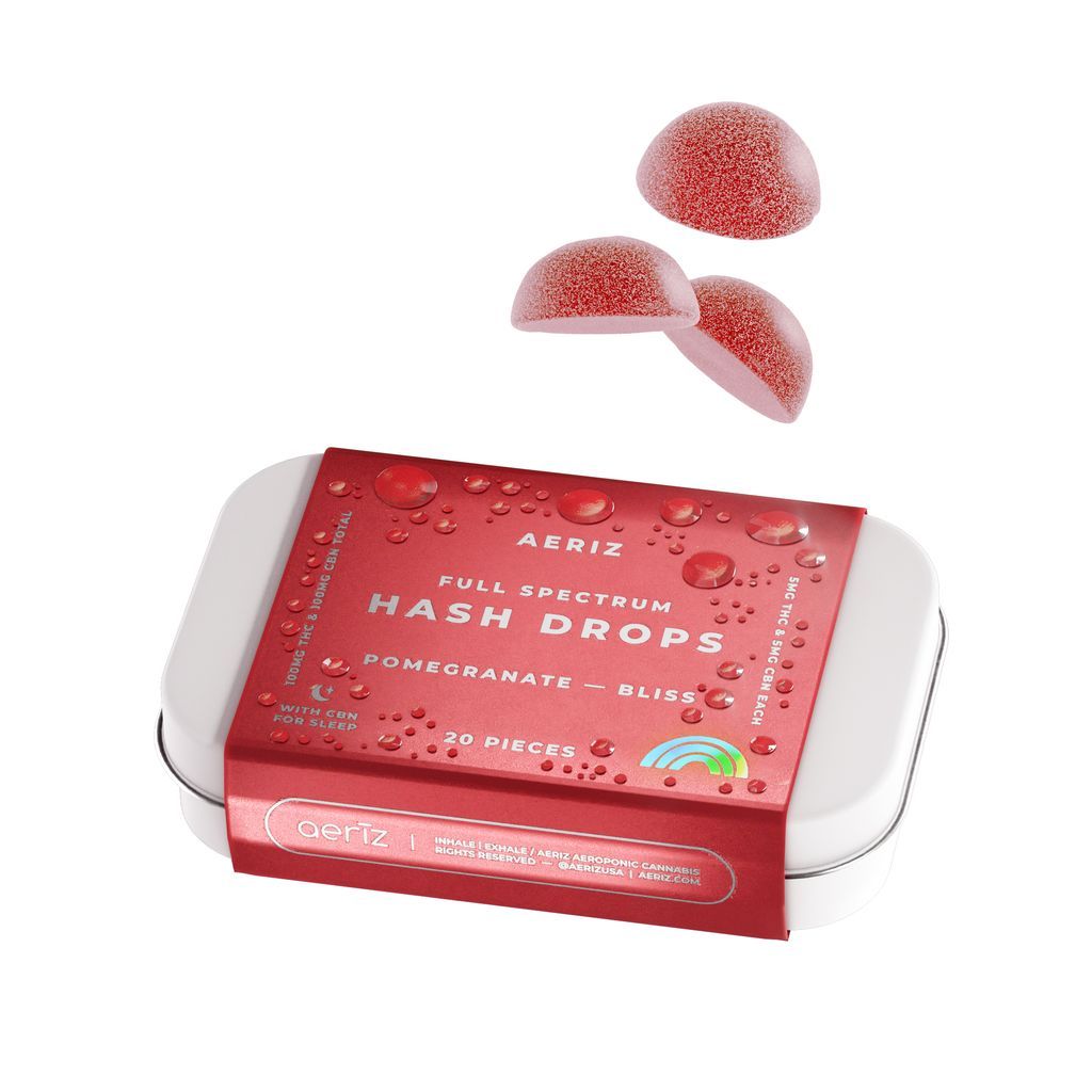 Aeriz Hash Drops Pomegranate 1:1 CBN:THC Gummy Candy Edible, 100mg, 20pk