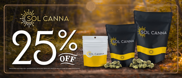 Cannabis Promo, Cannabis Sales, Cannabis Discounts, Cannabis on Sale, Sol-Canna 25% Off!
