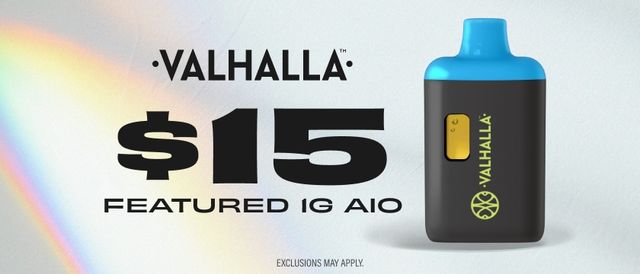Cannabis Promo, Cannabis Sales, Cannabis Discounts, Cannabis on Sale, $15 Valhalla Blue Raspberry 1G AIO