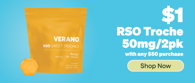 Cannabis Promo, Cannabis Sales, Cannabis Discounts, Cannabis on Sale, $1 - Verano RSO Troche 2pk with any $50 spend