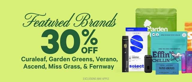 Cannabis Promo, Cannabis Sales, Cannabis Discounts, Cannabis on Sale, 30% Off Featured Brands