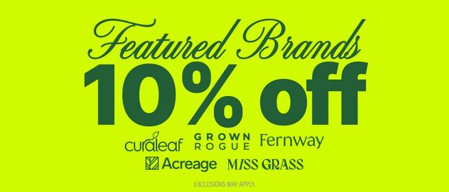Cannabis Promo, Cannabis Sales, Cannabis Discounts, Cannabis on Sale, 10% Off Featured Brands