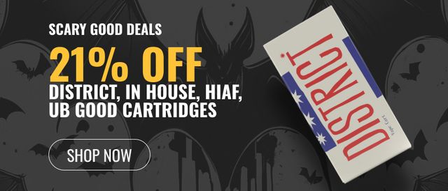 Cannabis Promo, Cannabis Sales, Cannabis Discounts, Cannabis on Sale, 21% off District, In House, HiAF, UB Good Cartridges