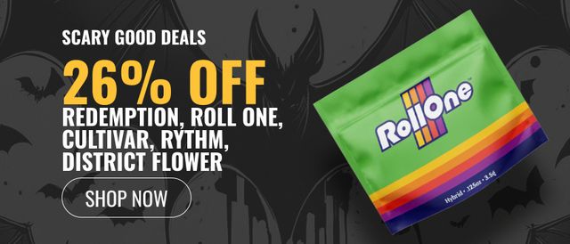 Cannabis Promo, Cannabis Sales, Cannabis Discounts, Cannabis on Sale, 26% off Redemption, Roll 1, Cultivar, Rythm, District Flower