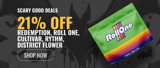 Cannabis Promo, Cannabis Sales, Cannabis Discounts, Cannabis on Sale, 21% off Redemption, Roll One, Cultivar, Rythm, District Flower