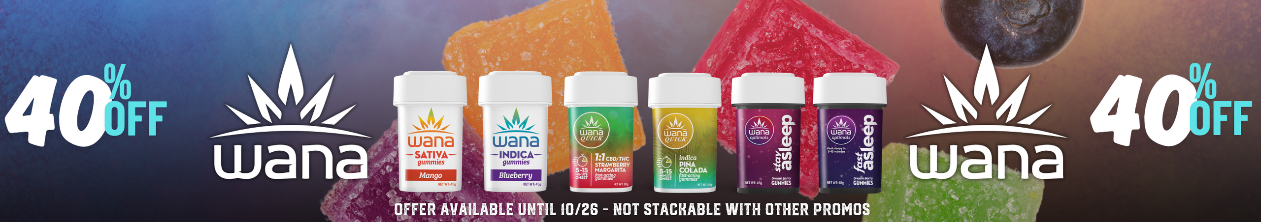 Cannabis Promo, Cannabis Sales, Cannabis Discounts, Cannabis on Sale, Wana Gummies 40% off