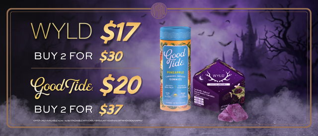 Cannabis Promo, Cannabis Sales, Cannabis Discounts, Cannabis on Sale, Wyld + Good Tide Sale!