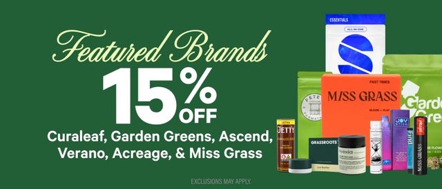 Cannabis Promo, Cannabis Sales, Cannabis Discounts, Cannabis on Sale, 15% Off Featured Brands
