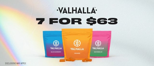 Cannabis Promo, Cannabis Sales, Cannabis Discounts, Cannabis on Sale, 7 for $63 Valhalla Edibles