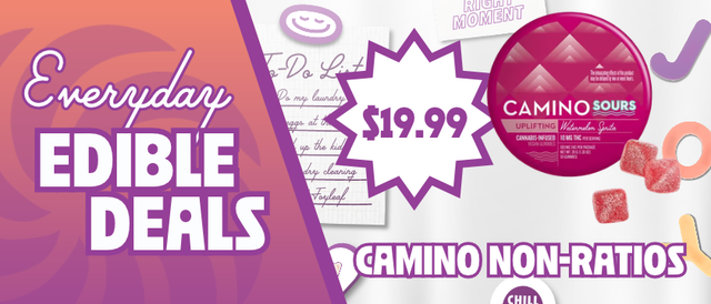 Cannabis Promo, Cannabis Sales, Cannabis Discounts, Cannabis on Sale, $19.99 Camino Non-Ratio Edibles